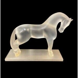 Lalique VTG Frosted Crystal Horse Sculpture Cheval Debut Stainless France SIGNED